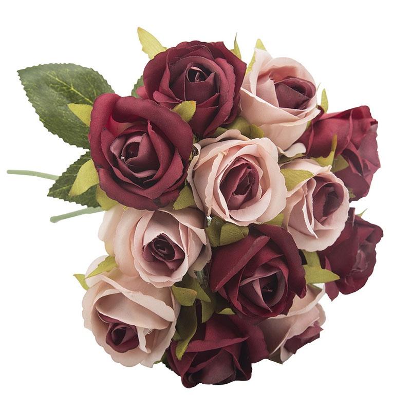 12head Artificial Rose Bouquet Silk Flowers Wedding Party Home Decoration