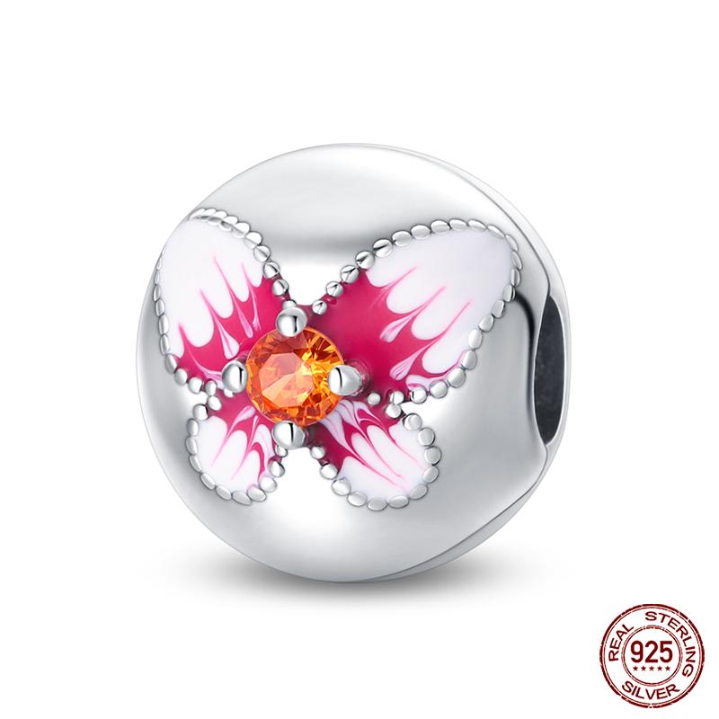 100% Copper Butterfly Flower Blue Zircon Charms Beads Fit Qikaola Original Bracelets Exquisite Diy Jewelry Gift