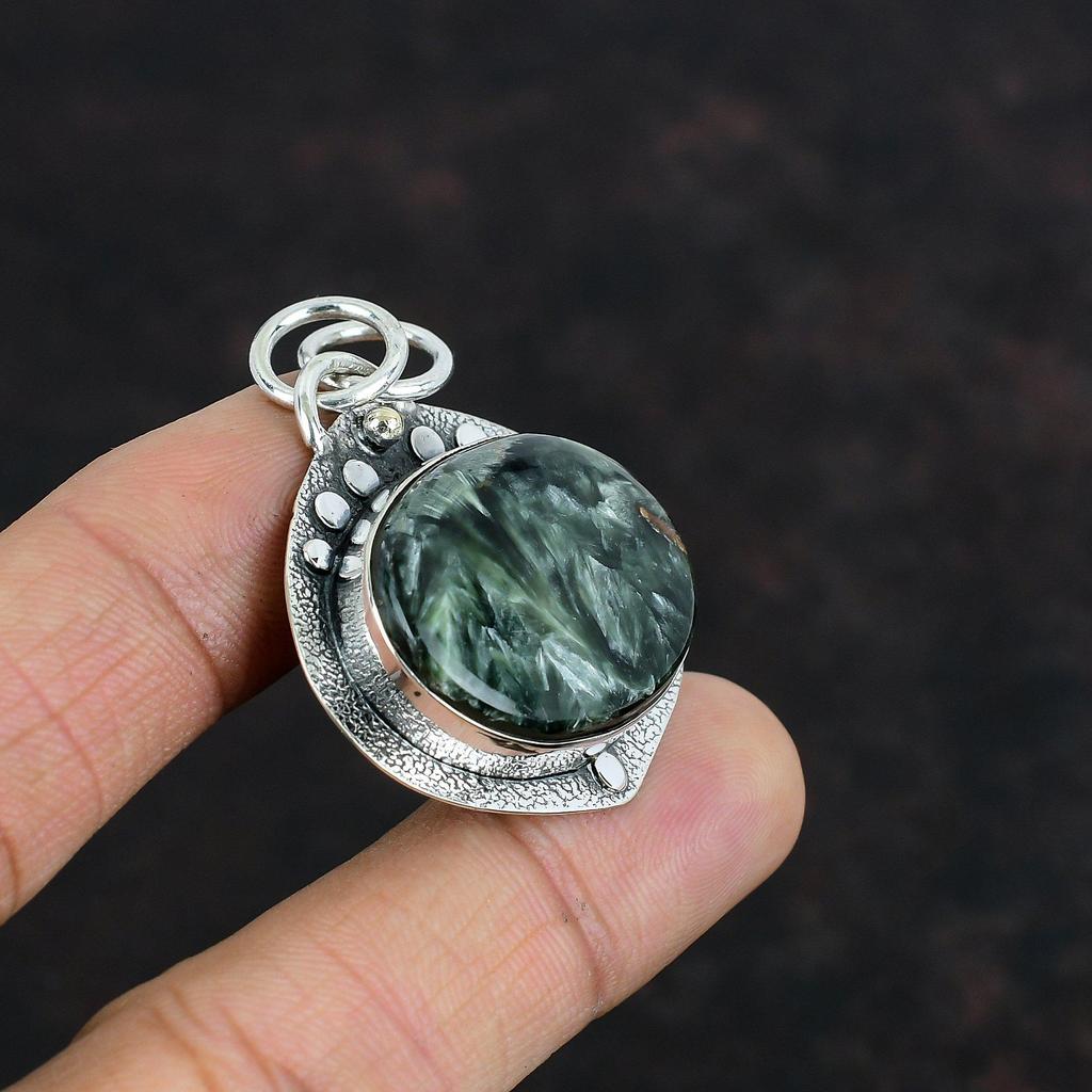 Pandantiv cu serafinit, bijuterii din piatră prețioasă, pandantiv din argint 925, pandantiv lucrat manual, bijuterii minunate cu serafinit, pandantiv etnic, cadouri pentru ea