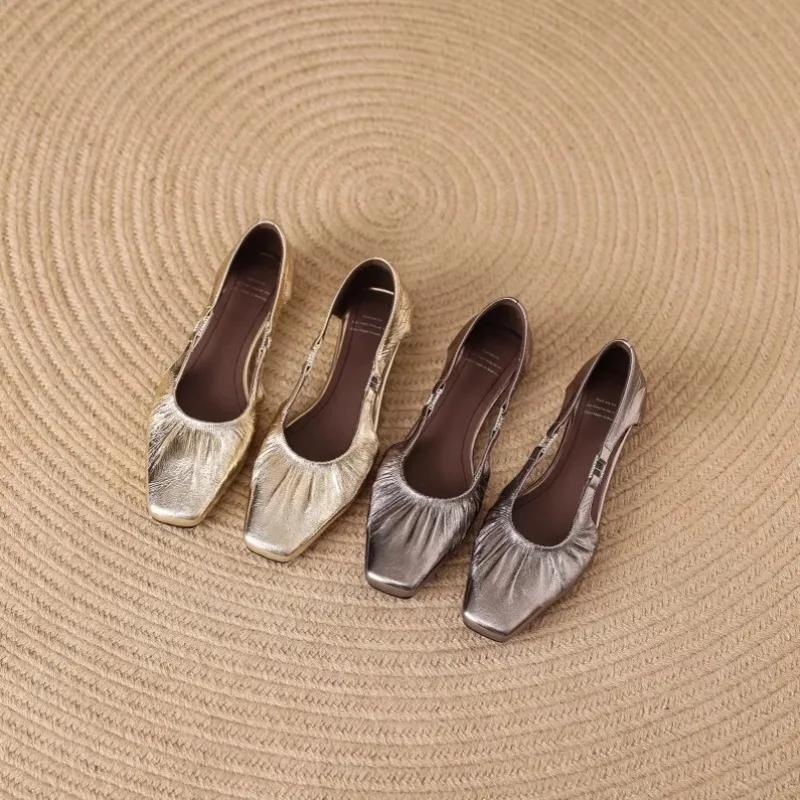 Fashion Women's Single Shoes with Heels Square Toe Shallow Mouth One Kick Shoes Women Leisure Dress French Elegant Zapatillas De Mujer