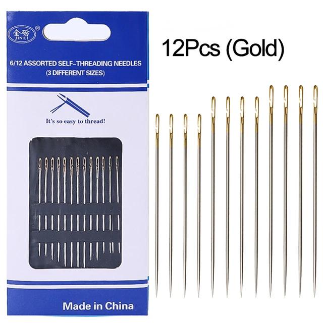 30/12Pcs Side Hole Blind Sewing Needles Stainless Steel Elderly Self Threading Needles Household DIY Beading Threading Needle