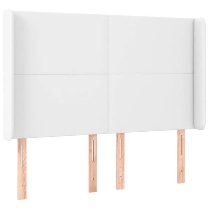 Headboard - EXCLUSIVE HOUSE - With Ears - White Faux Leather - Adjustable Height - Wooden Feet