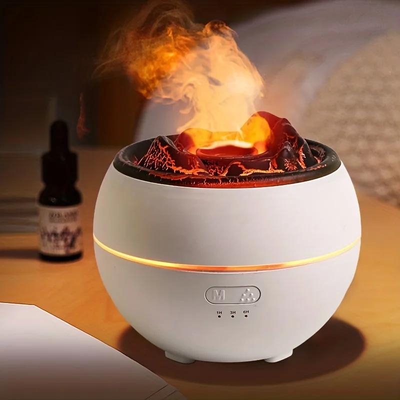 7 Color Flame Aroma Diffuser, 360ml USB Cool Mist Humidifier with Essential Oil, Volcano Night Light Air Humidifier