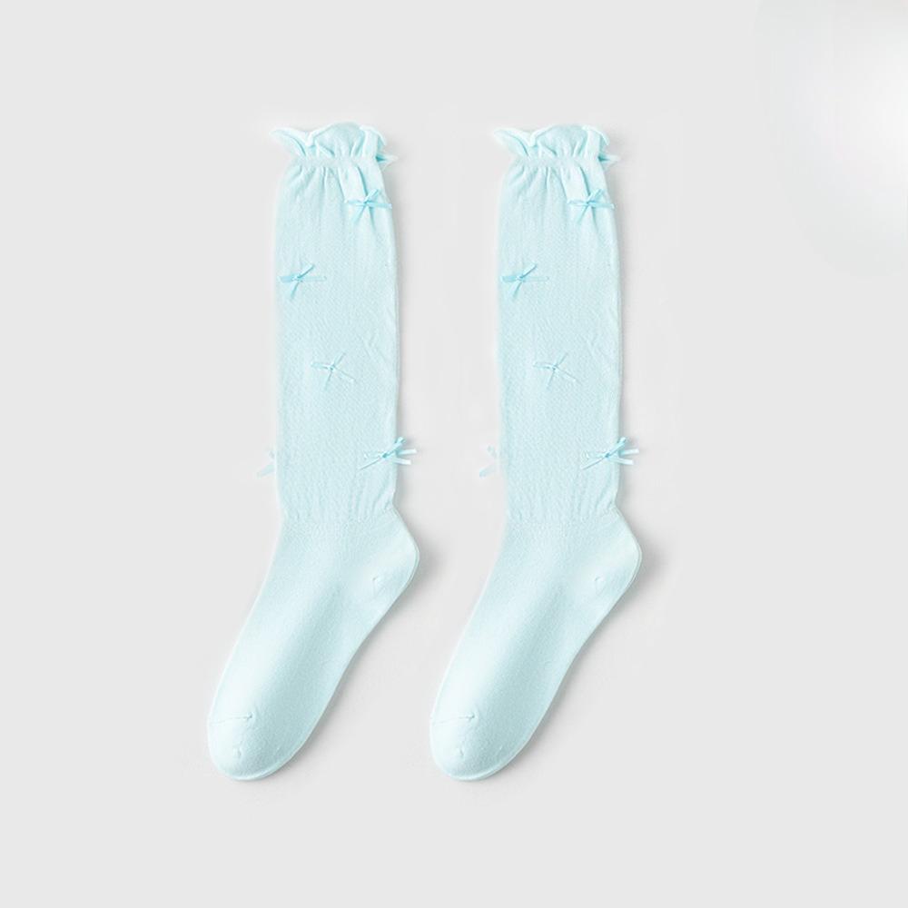 Female Spring and Summer Thin Style Bow Lace Ballet Style Long Tube Pile Cotton Socks