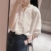 French White Cotton and Linen Shirt Women's Summer Design Sense Niche Temperament Casual Linen Shirt Chic Five-quarter Sleeve Top