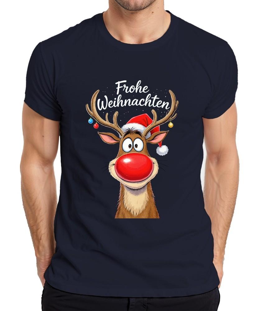 Merry Christmas Reindeer Rudolph Red Nose Santa Hat Cute Unisexs TShirt S