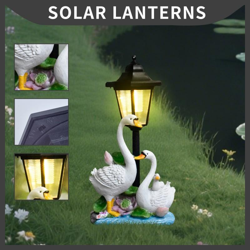 Solar Powered Outdoor Goose Statue Garden Decor Resin Animal Sculpture Lawn Yard Patio