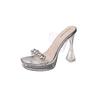 French rhinestone platform sandals women's thick heel waterproof table crystal transparent high heels one word with high heel cool slippers