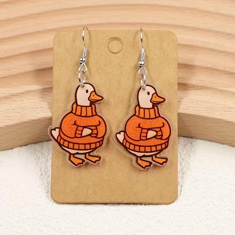 Thanksgiving Cartoon Duck Acrylic Earrings – Cute and Fun