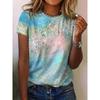 Women's Round Neck Colorful Rainbow Printed Short Sleeved Shirt T-shirt