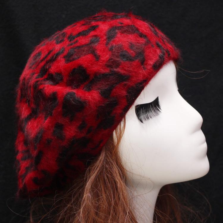 

Leopard Print Korean Style Women s Rabbit Fur Beret Hat