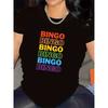 Bingo Print Short Sleeve T-Shirt - Black & White with Colorful Bingo Games Design | Lightweight Round Neck Casual Top