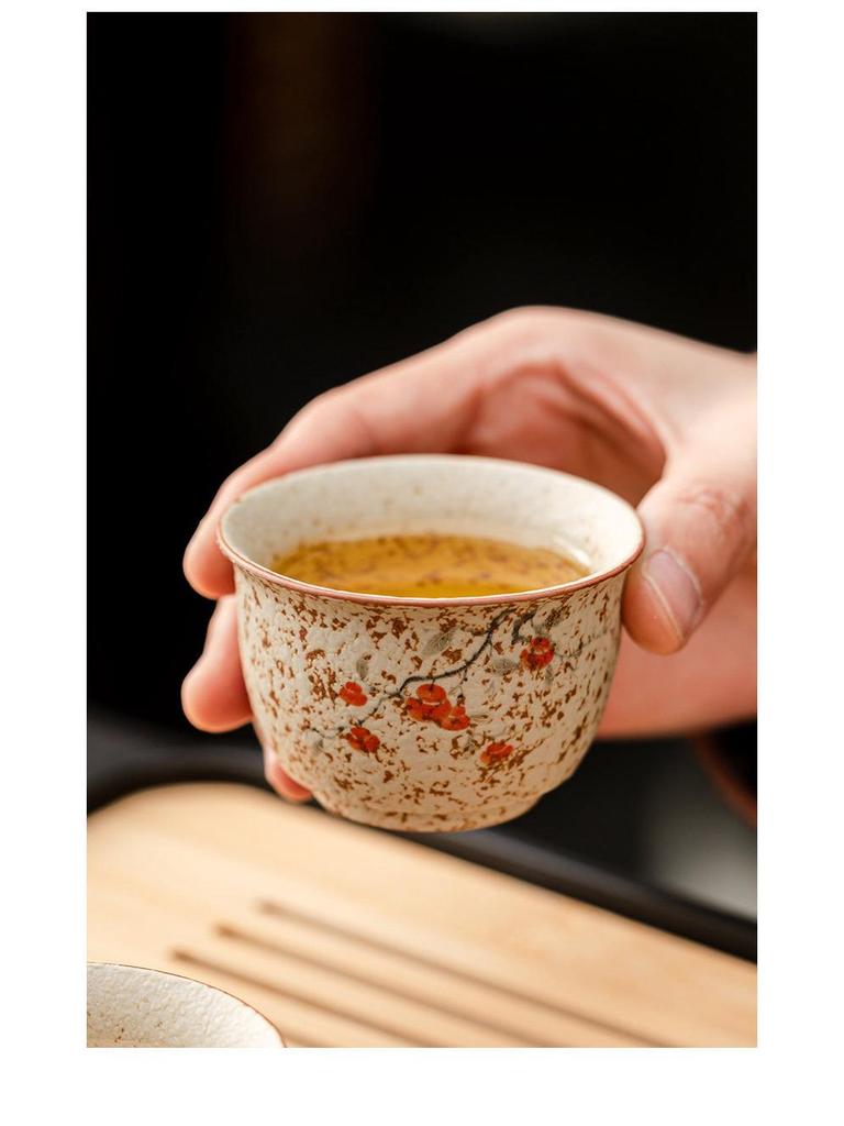High-End Flint Red Gongfu Tea Set with Ceramic Kettle, Teacups, and Teaplatters