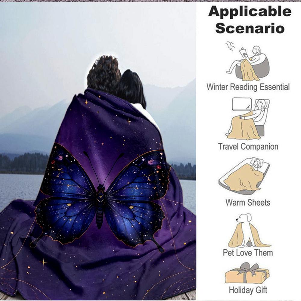 1PC Butterfly Print Blanket, Throw For Sofa, Bed, Travel, Camping, Livingroom, And Bed, Printing Blanket With Soft And Warm Fabric yy250918208
