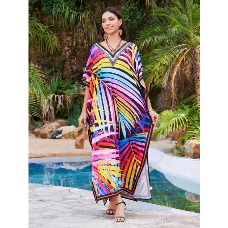 Plus Size Women's New Beach Blouse Print Loose Holiday Bikini Sunscreen Swimsuit Blouse