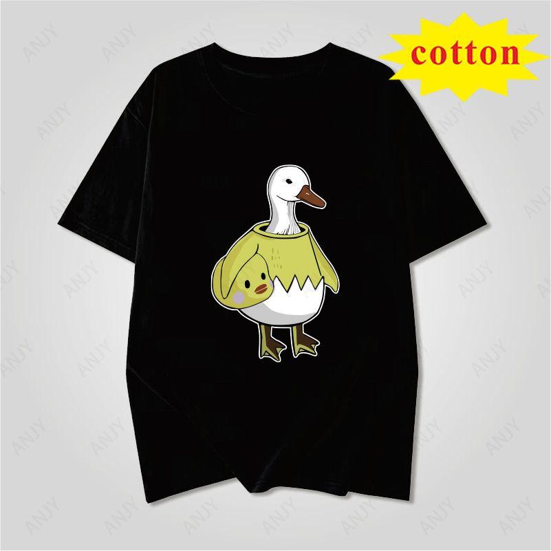 American Retro Trendy Duck Tshirt With Quirky Cartoon Print Loose Casual Short Sleeved Cotton Top