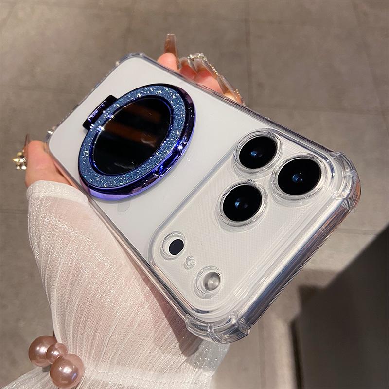 Four Corner Shock Airbag Protection Phone Case for IPhone 17 Air 16 15 14 13 12 Pro Max Mirror Magnetic Bracket Clear Soft Cover