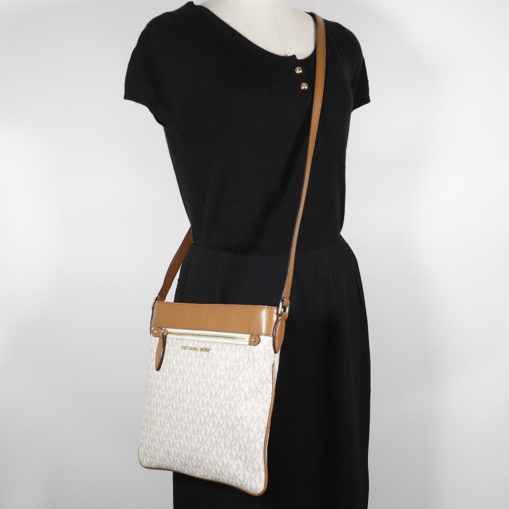 Michael Kors Connie Shoulder Bag Signature White/Brown PVC Women Used