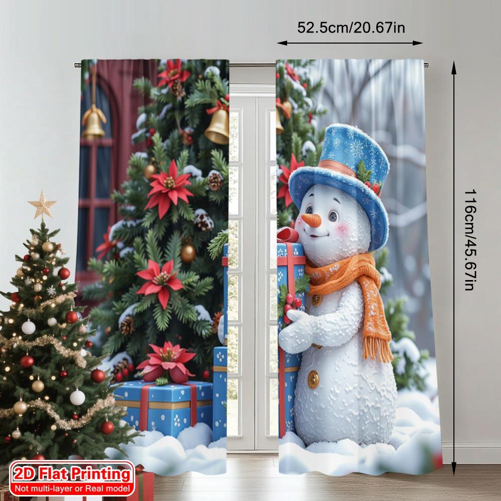 2pcs 2D Flat Printing Merry Christmas Party Curtains Cute Snowman Christmas Gift Polyester Without Electricity Party Decorations