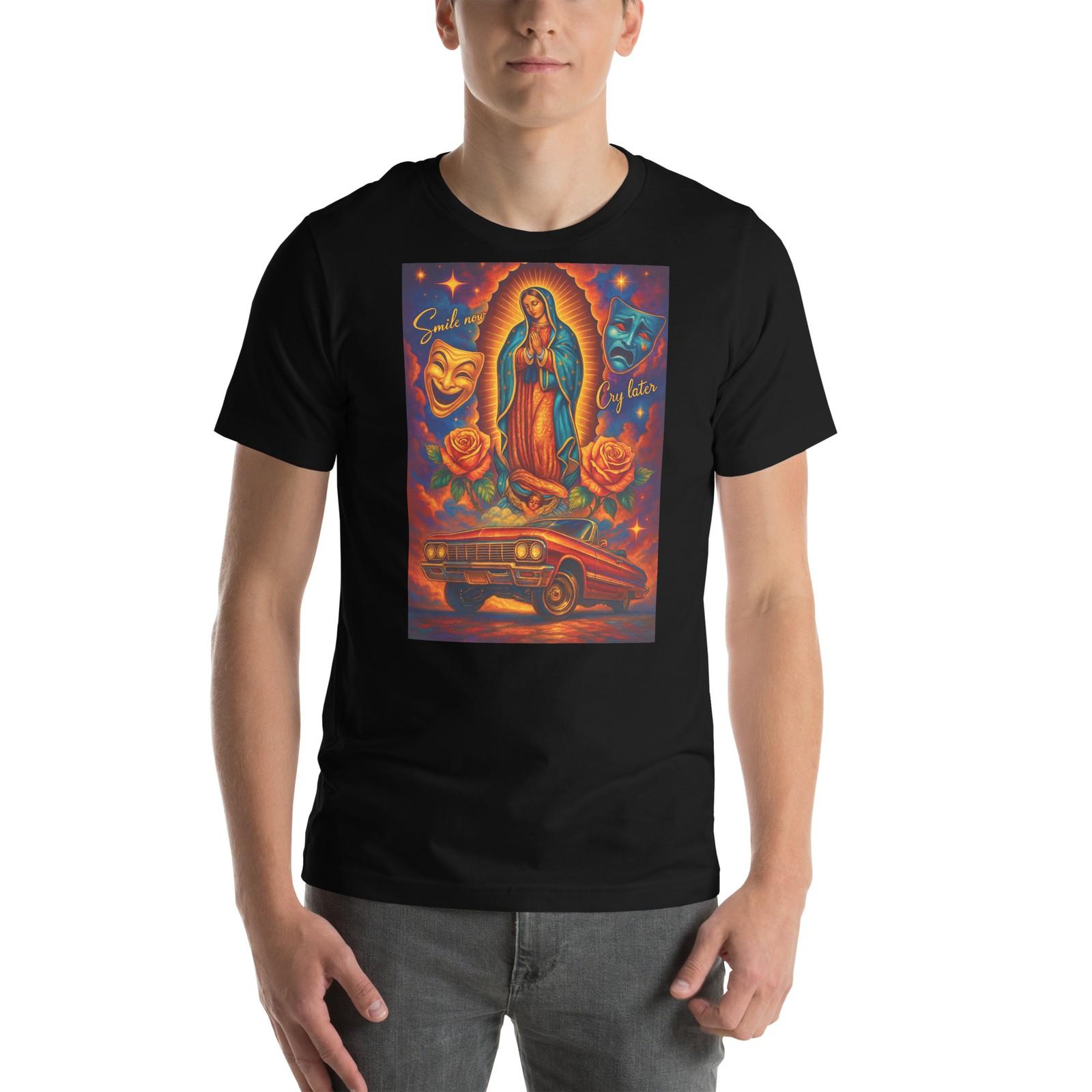 Virgen Lowrider Chicano Art Smile Now Cry Later Graphic Tee Shirt S разноцветный