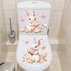 Cute Rabbit Peony Toilet Decoration Stickers, Bathroom Toilet Beautification Stickers
