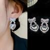 Exquisite Pink Heart Shape Bowknot Stud Earrings For Women Shining CZ Zircon Love Earring Girl Wedding Party Temperament JewelryGood product