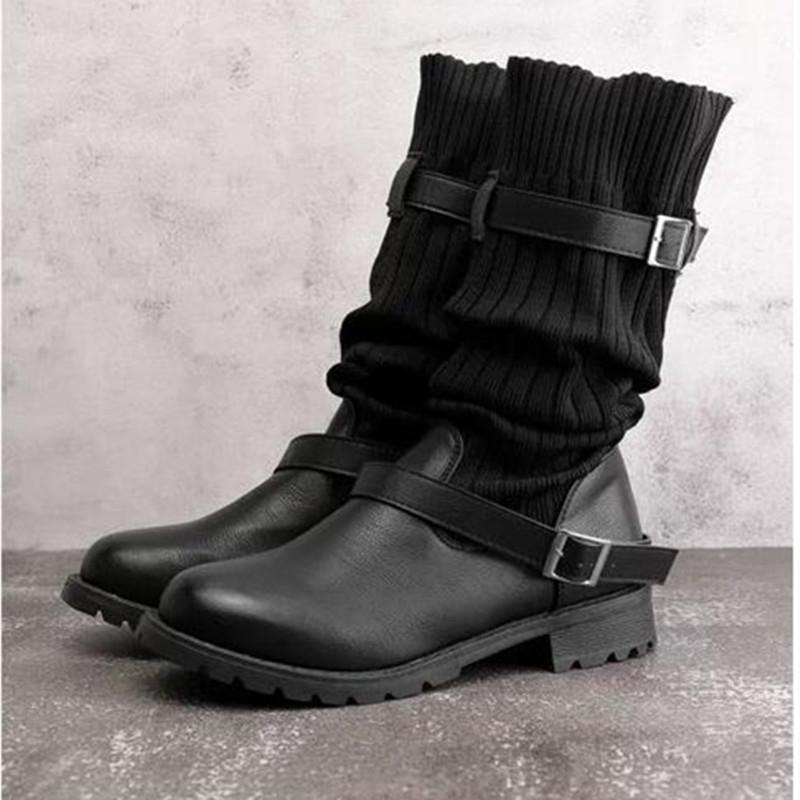 Damen Leder Stiefel Herbst/Winter 2021 Mittelhoch Rund Zehen