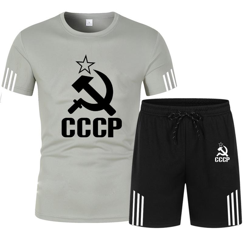 CCCP Tracksuit Male Summer Clothes Sports Clothes Set Two Pieces T Shirt Shorts Brand Track Clothes Male Runing Sports Suits