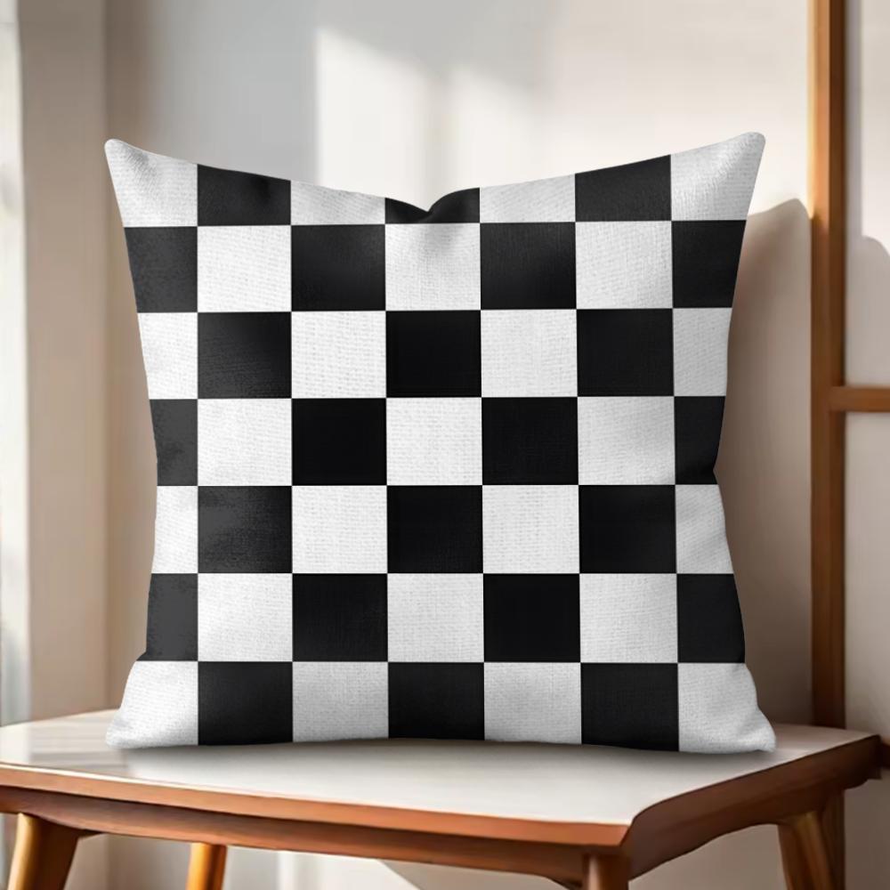 Classic Checkered Square Cushion Cover Natural Linen Organic Fabric DoubleSided Printing Couch Pillow Covers Home Decor