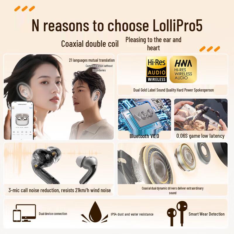 EDIFIER Lolli Pro5 True Wireless ANC AI Translation Earbuds