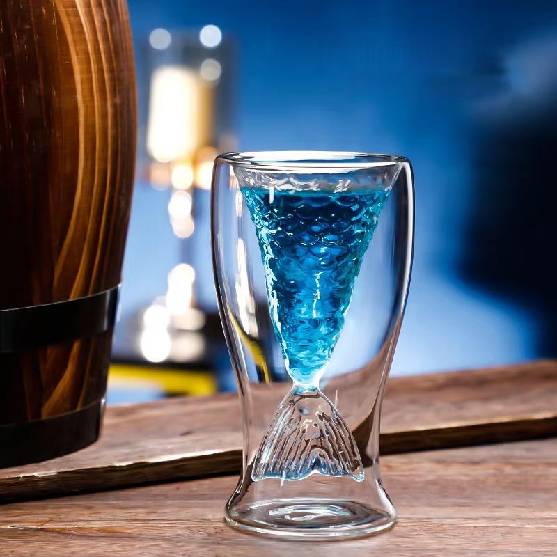 Heat-Resistant Double-Wall Mermaid Glass Cup for Champagne Beer Whiskey Cocktails Transparent Creative Bar Drinkware