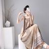 Cotton silk summer bohemian print suspender dress women's ethnic style retro loose medium and long vacation dress