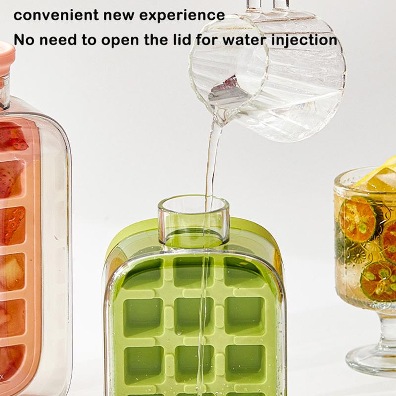 Ice Cube Bottle With Straw, 2-in-1 Touch-Free Ice Cube Tray Water Bottle, Leakproof Silicone Ice Mold For Freezer, Coffee, Juice