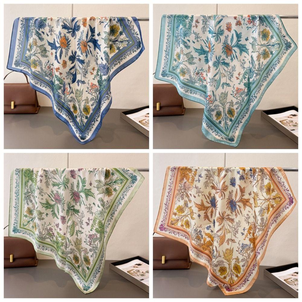 New 70cm Women Silk Scarf Square Luxury Scarves Foulard Floral Print Hair Band