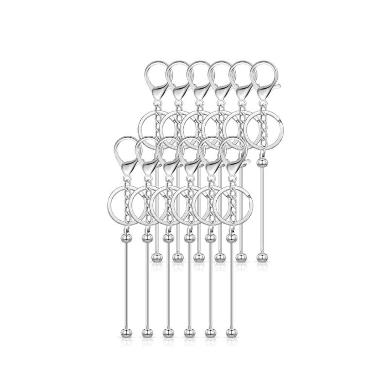 Portable 12 Pcs Beadable Keychain Charm Set Sturdy Alloy Blanks Beading Keyring Accessories for Craft Suppplies Jewelry
