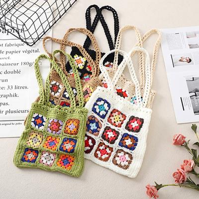 Handmade Crocheted Wool Handheld Wristlet Bag Casual Outing Travel Retro Hollow Bag
