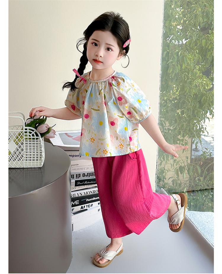 Girls' summer outfit set 2026 new stylish baby summer short sleeved wide leg pants two-piece set children's clothing
