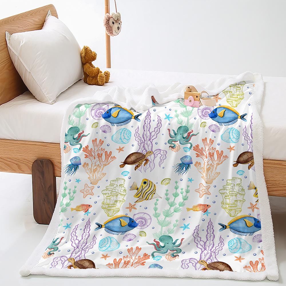 Digital Printed Cover Blanket Turtle Marine Animal Thickened Lamb Down Crystal Plush Blanket