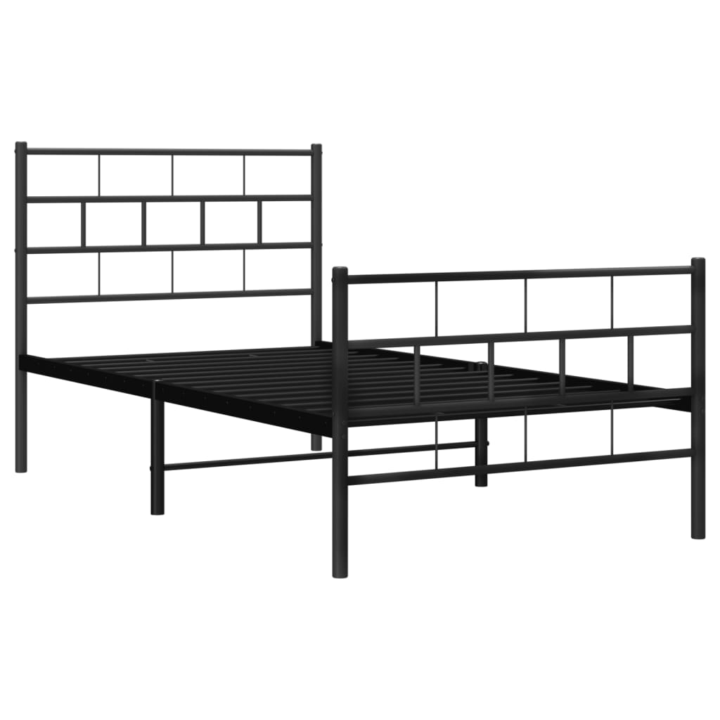Vidaxl Metalowa Rama Łóżka Z Wezgłowiem I Zanóżkiem, Czarna, 90X190 Cm