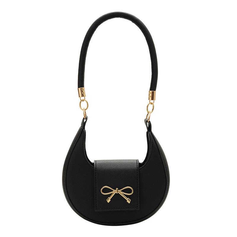 Solid Simple Color Gold Bow Decoration Women Casual Shoulder Bag For Use Daily