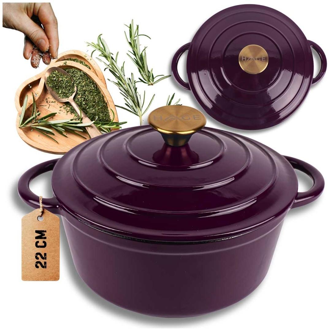 EMALIOWANY GARNEK ŻELIWNY 22cm 3L HAGE EGGPLANT