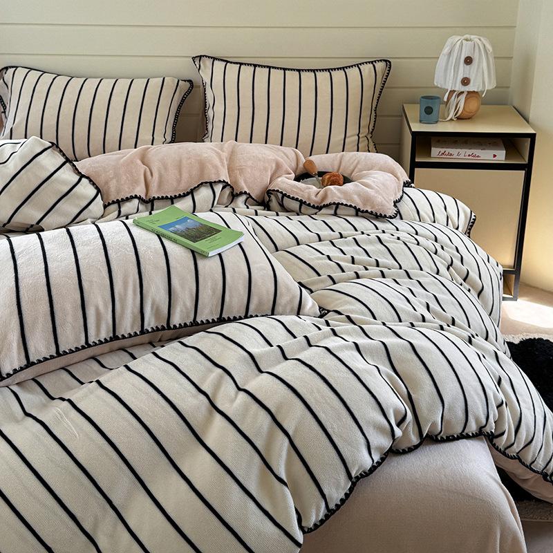Wuyin Style Skin-Friendly Thickened Milk Fleece Four-Piece Set Dormitory Three-Piece Set Bed Sheet Quilt Cover Bedding
