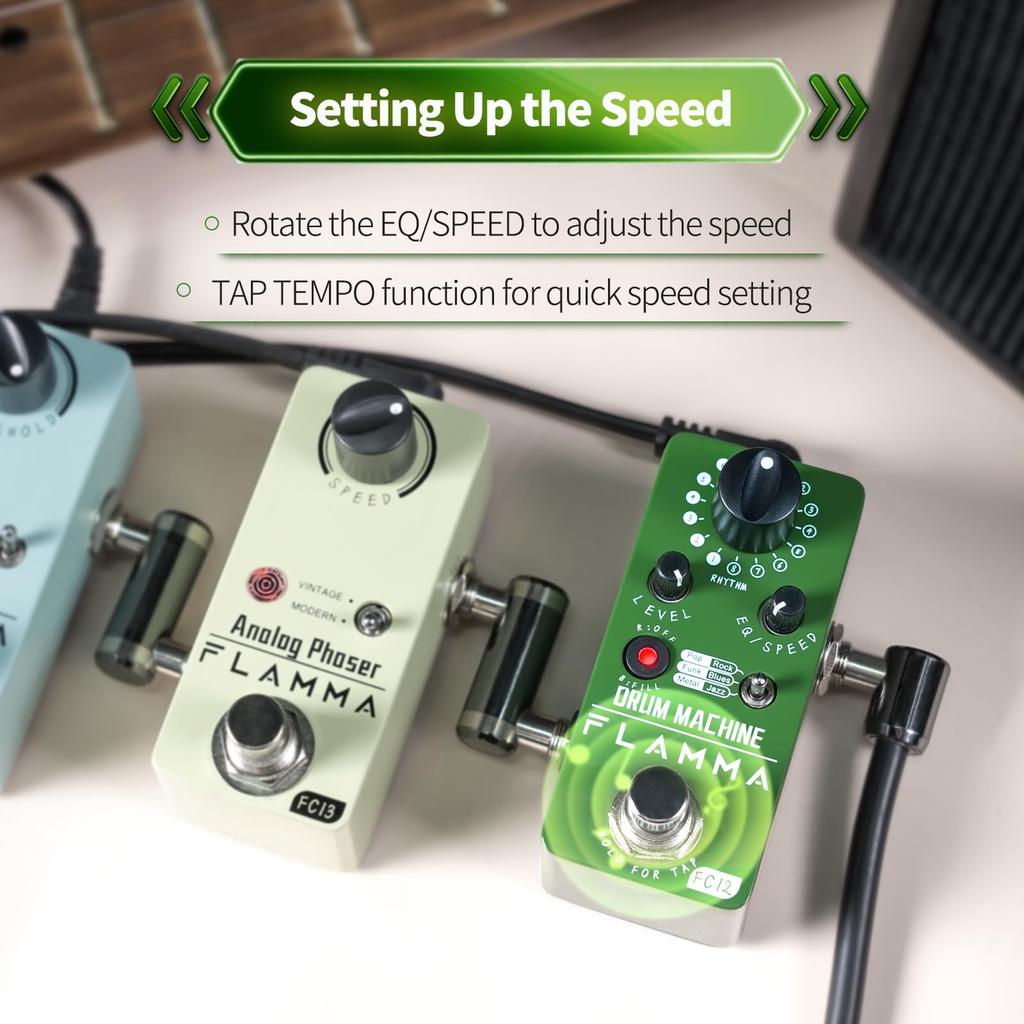 FLAMMA FC12 Drum Machine with FILL Function Guitar Drummer Pedal 6 Types of Music Up To 48 Drum Grooves Tap Tempo EQ Preset Drummer Green Real-time