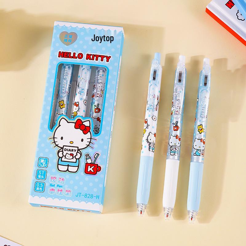 Yue Mu Hello Kitty Cartoon Click Pen Set - Quick-Dry Girly Heart ST Tip for Students