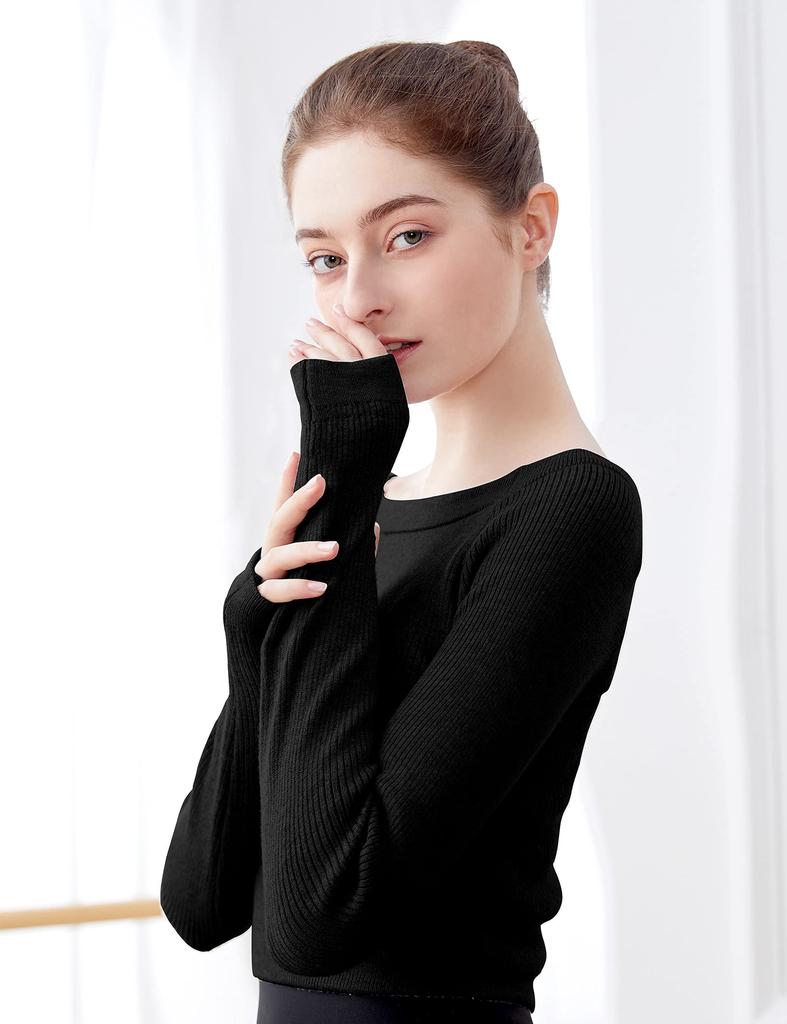 Daydance Adult Ballet Ballet Dance Ballet Wrap Pullover Sweater for Size L Sweater, Women's Warm-Up Sweater, Leotards, Black,