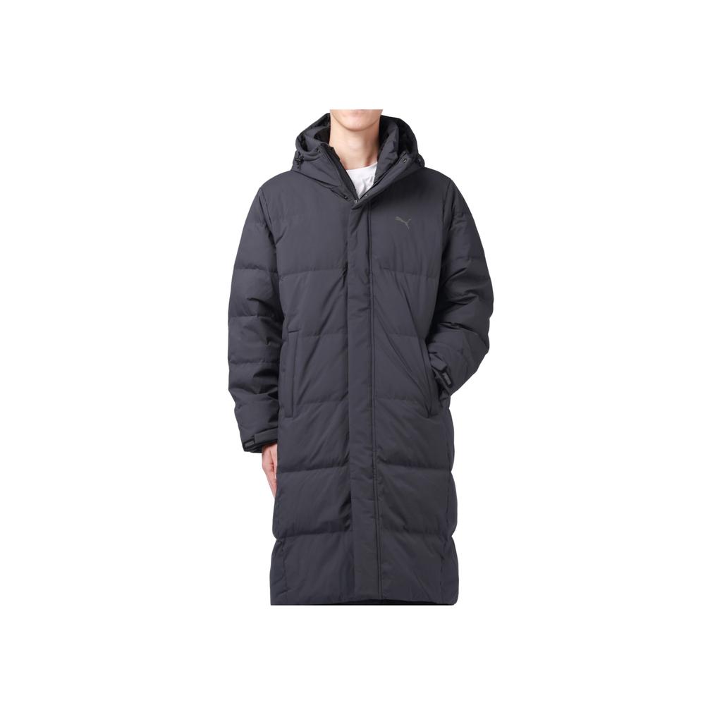 PUMA Logo Print Solid Color Mid-Length Hooded Down Jacket Unisex Outerwear Charcoal-Gray 932587-02