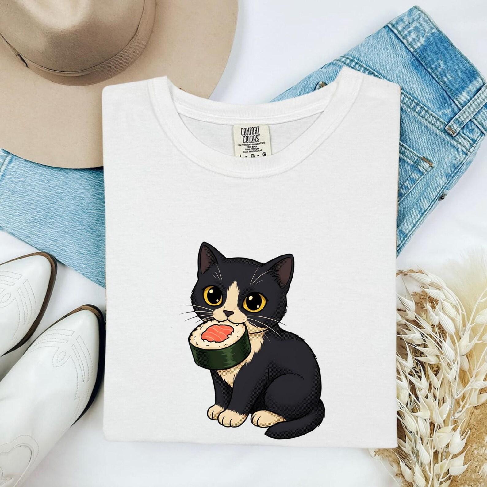 Feline Sushi Shirt Cat Meal Gift Women Charming Tee Cat Sushi T-Shirt Cat Fan Kitty Tshirt Food Graphic Animated Sushi Piece Tshirt 4XL