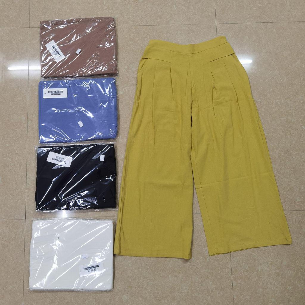 Women's Summer Cotton Linen Elastic Waist Wide-Leg Retro Pants