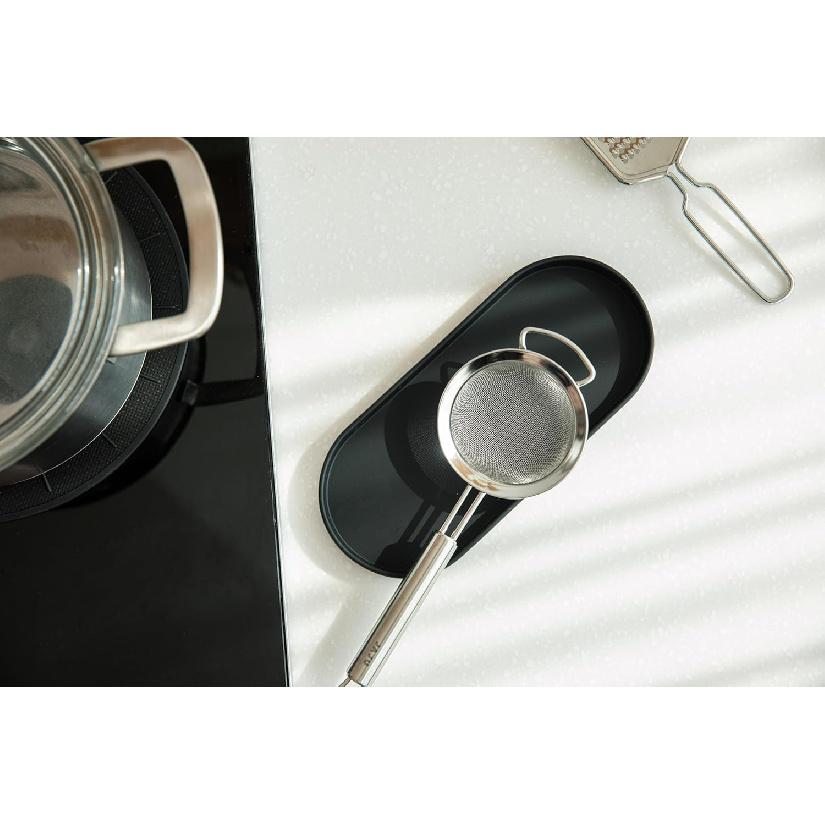 Lazy K Silicone Tray - Small Vanity Tray Organizer - Spoon Rest Holder - Kitchen Sink, Bathroom, Multi-Purpose Modern Counter Organizer (Black)