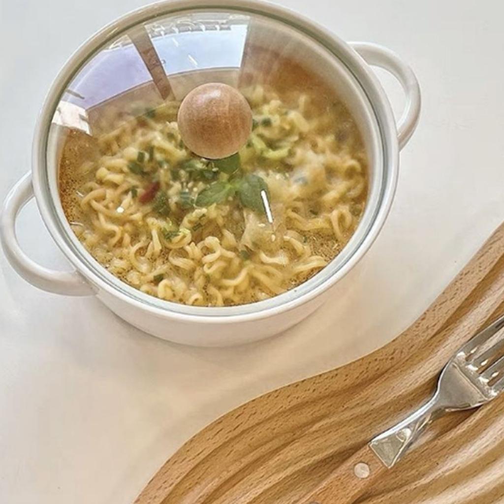 6in Soup Bowls Multifunctional Thermal Insulation Ceramic Soup Crocks with Double Handles Lid for Instant Noodles Soup